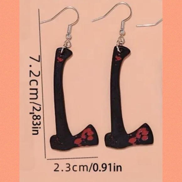 Earrings, Bloody Axe #6, NIP, Horror, Perfect Horror Movie Night Accessory - Picture 5 of 7